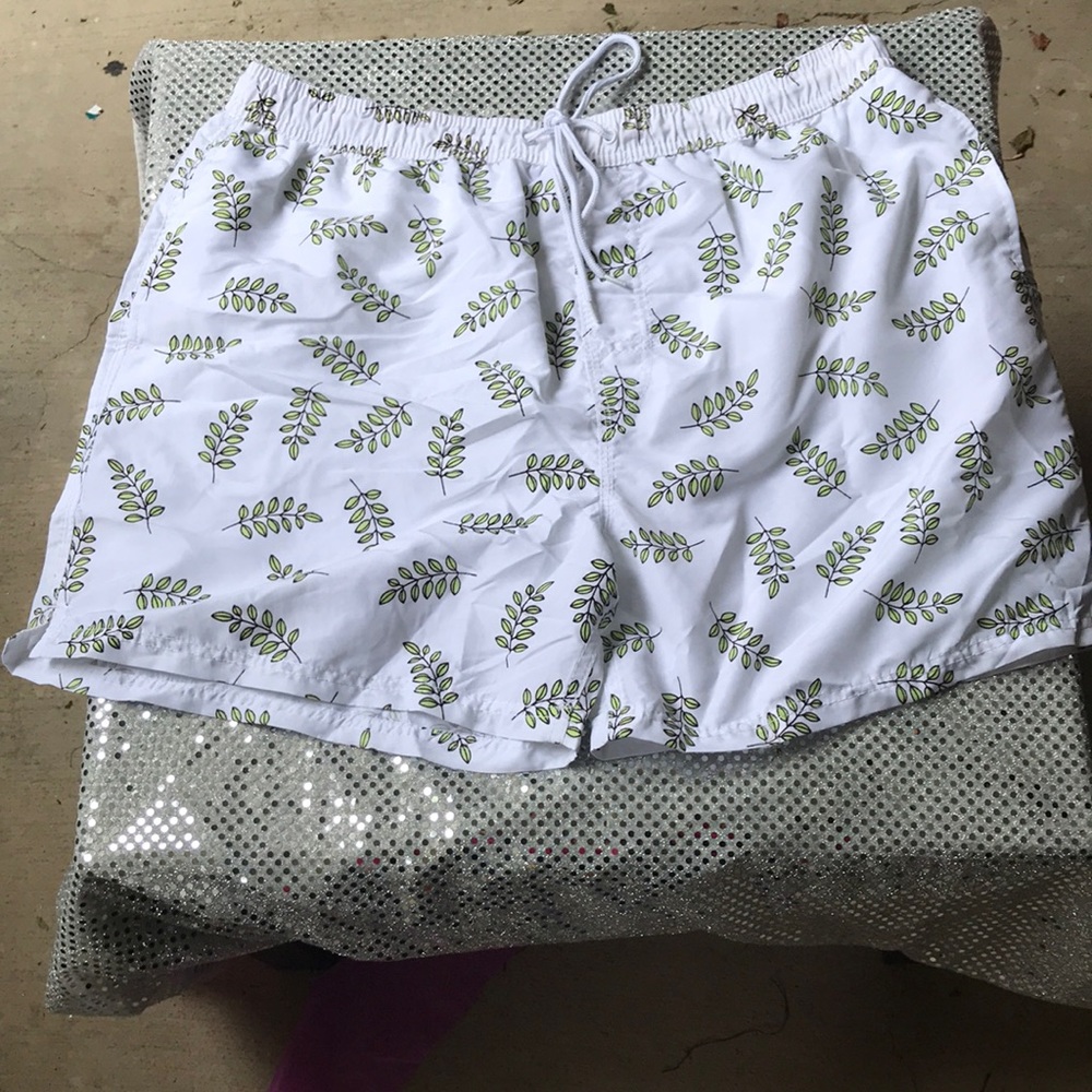 Blue Royale Leaf Print Swimming Trunks